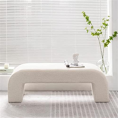 TAUIANE Moderne Bouclé Bank, Rechteckiger Couchtisch, Flauschige, Mit Sherpa Stoff Gepolsterte Ottoman Bank, Samt Sherpa Bank, FüR Schlafzimmer, Flur, FußEnde des Bettes,Beige,Length 80cm