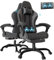 Flamaker Gaming Stuhl Stoff mit Fußstütze, Massage Computer Bürostuhl mit Linkage Armlehnen, Hohe Rückenlehne Ergonomischer PC Racing Chair für Erwachsene, Dunkelgrau/Hellgrau