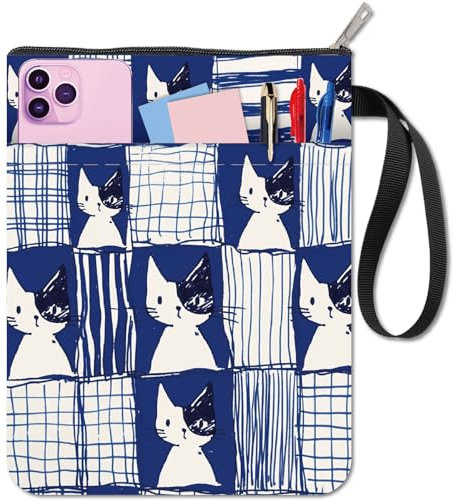 CRASPIRE Cat Book Sleeve Cartoon Animal Book Covers Blue Book Protector for Paperbacks Washable Fabric Cloth Book Cover with Zipper and Extra Sleeve Pocket for Book Lovers Classmate Xmas Gifts