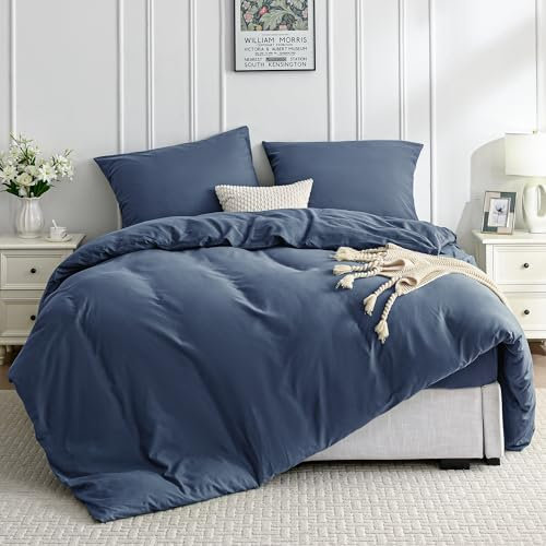 JELLYMONI Bettwäsche 220x240 Baumwolle Bettwäsche-Sets Blau Oeko-Tex 100% Gewaschene Baumwolle Bettbezug mit Reißverschluss und 2 Kissenbezüge 80X80 mit Umschlag Weich 3-Teilige Bettwäsche