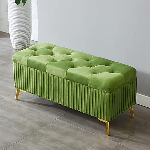 Velvet Upholstered Storage Ottoman Bench for Living Room or End of Bed Green 31x15x18inch