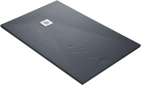 Receveur de douche haute densité aspect ardoise - Grille carrée (Gris, 120 x 80 cm)