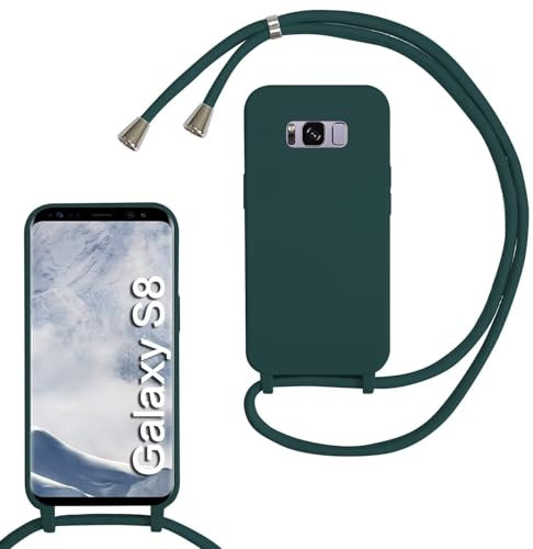 SLWYF Compatible with Samsung Galaxy S8 Crossbody Lanyard Case, Liquid Silicone Protective Phone Case with Strap Adjustable Neck Cord Necklace Soft Cover for Samsung Galaxy S8, Dark green