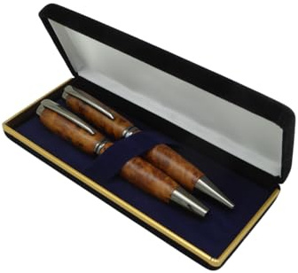Set Füller und Kugelschreiber JR Edelholz handgedrechselt Unikate (Thuja Maser, gunmetal)