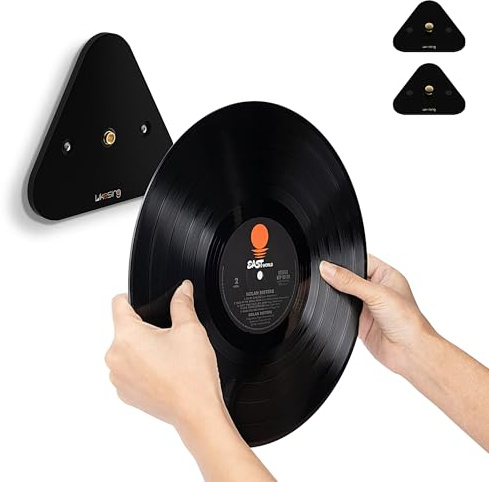 Likesing Supporto da parete per dischi in vinile, 2 pezzi, supporto da parete in vinile, per pannelli e foto, 11,3 x 11,3 x 0,5 cm, colore nero