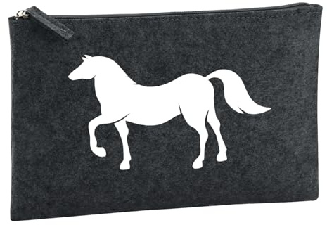 Huuraa Kulturbeutel Pferd Silhouette Geschenk | Reise Kulturtasche 1 Liter Schminktasche Charcoal Filz Kosmetiktasche Geschenkidee Kosmetikbeutel
