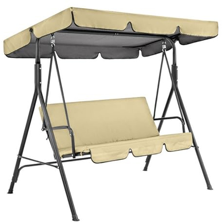 Xiyocadt Hollywoodschaukel Dachbezug, Gartenschaukel Ersatzdach mit Sitzbezug, Wasserdicht UV-Schutz, für Patio Yard Seat (Beige,Dach 195 * 125 * 15 cm + Sitz 150 * 50 * 10 cm)