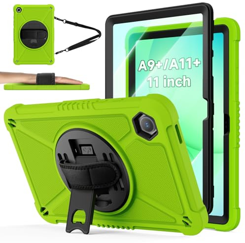 ZtotopCases Case for Samsung Galaxy Tab A11 Plus / A9 Plus 11'' 2023/2025 | 360° Stand & Hand Strap, Adjustable Shoulder Strap, Drop-Proof PC+TPU Frame, Screen Protector, for Tab A9+/A11+, Green