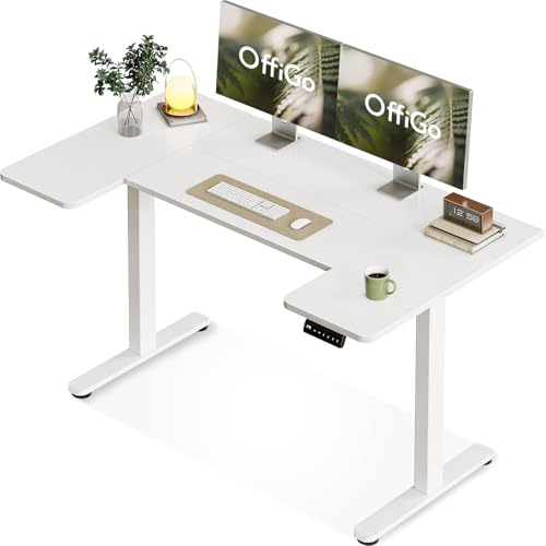 OffiGo Höhenverstellbarer Schreibtisch mit Memory Funktion, 140x70cm, Weiß | U Form Tischplatte, 2 Memory Einstellungen, höhenverstellbarer Schreibtisch, leiser Motor, 72-118 cm einstellbar