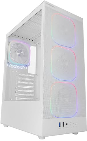 Mars Gaming MC-Nebula ATX Gaming-Gehäuse, 4 Line-Glow ARGB 120 mm Lüfter, Front Mesh Metall mit Mikroperforation, CableHatch, Seitenwand aus Gehärtetem Glas, Weiß