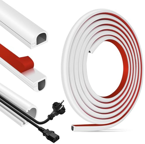 Cable Trunking for Electric Cables Self Adhesive Conduit Trunking with Side Open Design for Wall Floor TV Wire Hider (14mm×10mm×1m, White)