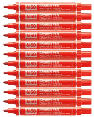 Pentel N50 Permanentmarker Rundspitze 1,5-2 mm Strichbreite 12 Stück rot