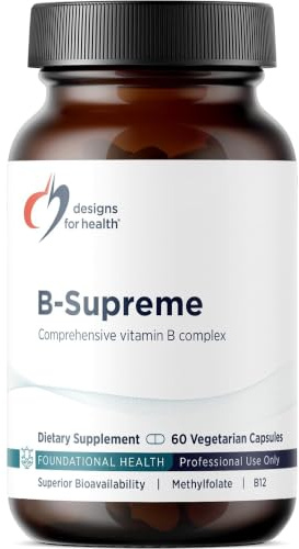 Designs for Health B-Supreme, 60 Capsules | B Complex with Choline, Niacin, Folate & Biotin, Energy & Nervous System Support, Vegan, Non-GMO