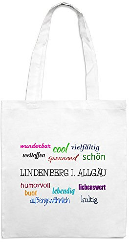Jutebeutel mit Stadtnamen Lindenberg i. Allgäu - Motiv Positive Eigenschaften - Farbe weiß – Stoffbeutel, Jutesack, Hipster, Beutel