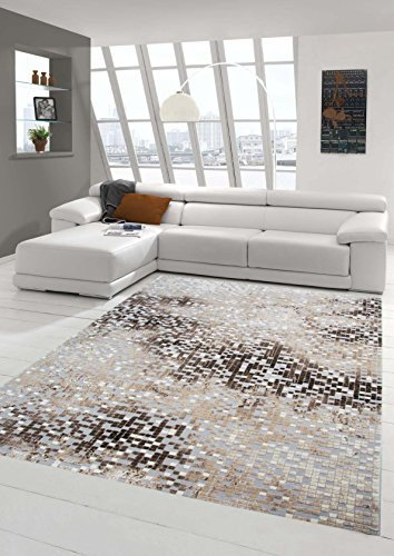 Teppich-Traum Designerteppich Moderner Teppich Wohnzimmerteppich Kurzflor Teppich mit Konturenschnitt in Grau Braun Beige, Größe 80x150 cm