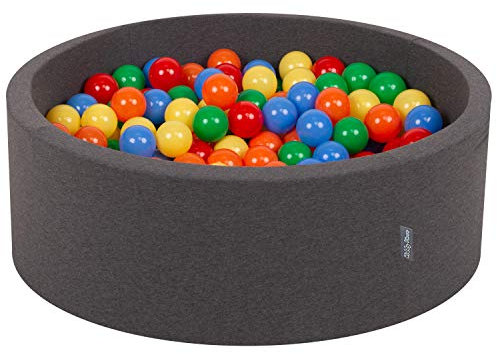 KiddyMoon Bällebad 90X30cm/200 Bälle ∅ 7Cm Bällepool Mit Bunten Bällen Für Babys Kinder Rund, Dunkelgrau:Gelb/Grün/Blau/Rot/Orange