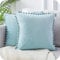 Topfinel 2er Set Samt Kissen mit Pompoms Einfarbig Kissenbezüge Dekorative Kissenhülle Kopfkissen Sitzkissen Dekokissen Couchkisen für Sofa Schlafzimmer Büro Auto 40X40cm Hellblau