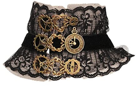 Daimay Gotisch Choker Halskette Halsband Ketten Victorian Steampunk Retro Zahnräder Zahnrad-Blumen für Halloween Ostern Lolita Spitze Geschenk – Schwarz Y390