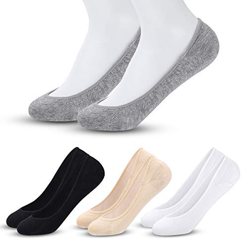 4 Paires Chaussettes Basses pour Femmes Respirantes Coton Invisibles Anti-Dérapant Protège-Pieds Socquettes BEIGE/BLANC/NOIR/GRIS (TAILLE 36-41)