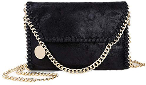 MZBoutiques Damen Casual Handtasche PU Leder Schulter Messenger Bag Kette Tasche Hand Mode Brieftasche Handtasche (Schwarze Goldkette)