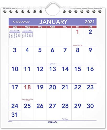 AT-A-GLANCE 2021 Wandkalender 17,8 x 20,3 cm, Mini, Spiralbindung (PM52821)