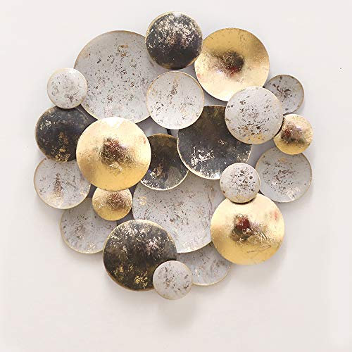 LUKRA Metall Wanddekoration 3D Kreise Wandskulptur Gold Schwarz Grau Perfekte Dekoration für Wohnzimmer Schlafzimmer Büro