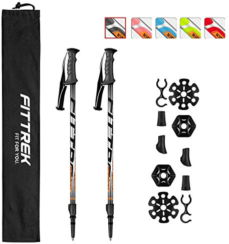 FitTrek Wanderstöcke Kinder - Trekkingstöcke - Walking Stöcke Teleskop - Nordic Walking Stock Verstellbar Leicht mit Gummipuffer, Pads und Tasche