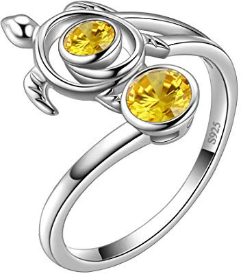 Aurora Tears Turtle verstellbare Ringe 925 Sterling Silber Tiere Open Ring Gelb Citrin November Birthstone Schmuck Geschenke mit Zirkonia für Frauen DR0084N