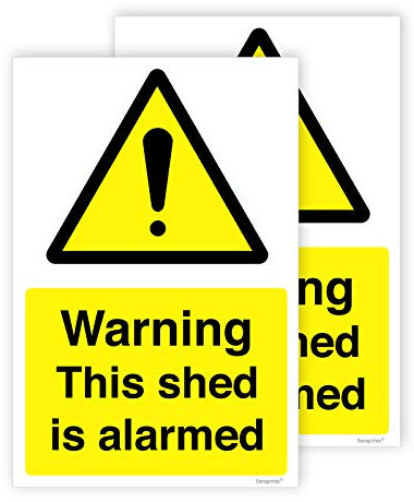 Pack of 2 Shed Alarm Sign (100 x 150 mm) Waterproof Stickers Shed Alarmed Sign Self Adhesive
