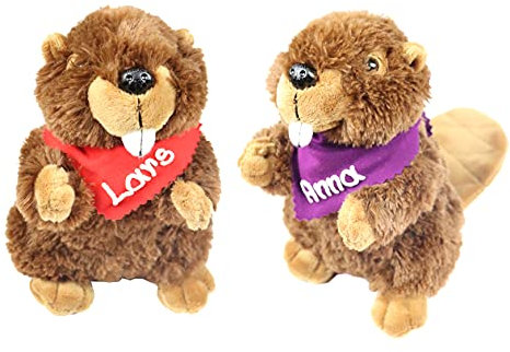 Kuscheltier Biber braun 17,5cm mit Namen am Halstuch- Personalisiertes Kuscheltier - Personalisiertes Kindergeburtstagsgeschenk - Stofftier mit Wunschbeschriftung für Mädchen und Jungen