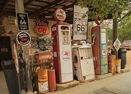 ROUTE 66 Fototapete VLIES-300x223 cm (706A)-Vintage Oldtimer Retro Cars USA Tankstelle Wandtapete-Inkl. Kleister-Vliestapete Bild Dekoration Wand-Dekor Moderne Motiv-Tapete Panorama Poster XXL