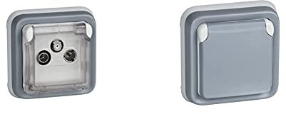 Legrand, 191516 Plexo Enchufe TV, Toma Antena TV para empotrar + 191512 Plexo Enchufe de Pared, Enchufe estanco de empotrar de la Gama Plexo