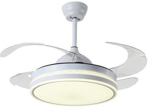 BEL AIR HOME - Ventilatore da Soffitto Cocon DC - 4 Pale a Scomparsa Metallo - LED 36W Regolabile 3000K-6500K - Ventilatore Silenzioso con Telecomando - Bianco, 50 cm / 108 cm, Metallo