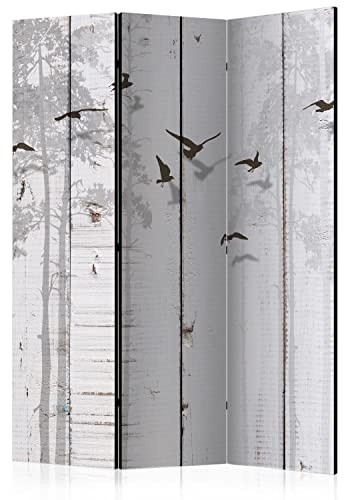 murando - Paravent Raumteiler Holzoptik, 135x172 cm, 3-teilig, Wohnzimmer | Mobiler Sichtschutz, sofort einsatzbereit, Holzrahmen, ideal fürs Wohnzimmer oder Büro, geruchsneutral, lichtbeständig