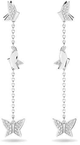 Swarovski Lilia Drop-Ohrhänger, Weiße und Rhodinierte Ohrringe mit Schmetterlingsmotiven und Kristallpavé