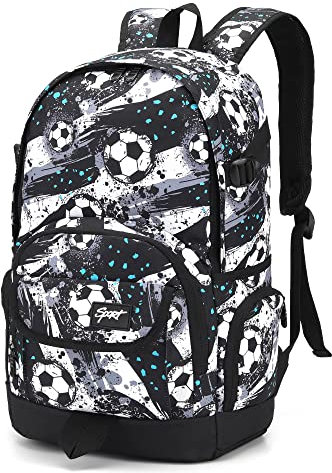 rickyh style Schulrucksack Reisetasche für Damen & Herren Leichter College-Rucksack mit Laptopfach, 04football Schwarz, One_Size, Schulrucksack