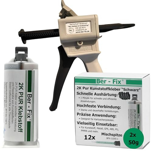 Ber-Fix Stoßstange Reparatur 2K PUR 60Sek. SCHWARZER Kunststoffkleber 2K Kleber Kunststoff-Reparatur 50g Kartusche 1:1 (2x 50g)