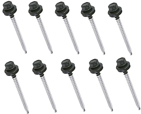 AERZETIX - C57208 - Lot de 10 Vis autoperceuse métal sur bois Ø4.8x70 mm + rondelle d'étanchéité EPDM - peint en couleur gris anthracite RAL 7016 - empreinte de la tête 8 mm hexagonale - en acier