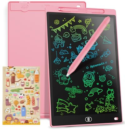 LCD Schreibtafel 10 Zoll, Genialba Buntes LCD Schreibtablett, Tragbares Löschbares Zeichenbrett, Elektronischer Tablette, Grafiktablett für Kinderspiele 2 3 4 5 6 7 Jahre alte Mädchen (Rosa)