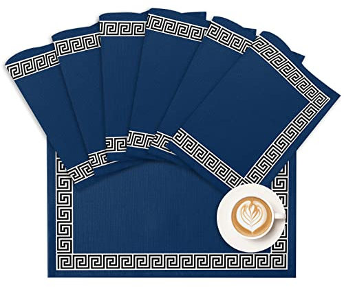 Tischsets Geometrische Griechische Schlüssel Design Platzsets für Esszimmer Esstisch Marineblau Waschbar Tischmatten Küchendekorationen 6er Set