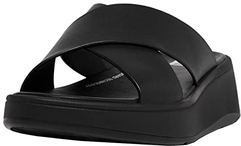Fitflop Women's F-Mode Leather Flatform Cross Slides Wedge Sandal, All Black, 3 UK