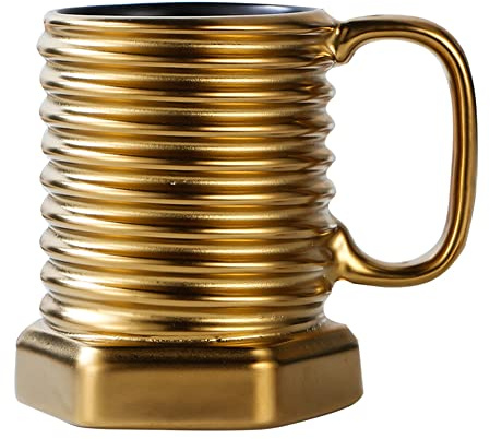 Hosoncovy Creative Screw Shaped Ceramic Mug Ceramic Coffee Mug Drink Mug Coffee Cup Drink Cup 3D Mug Gift Mug 380ML Capacity (Gold)