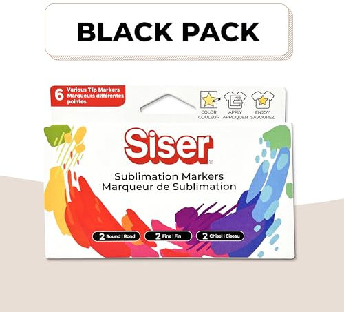 Siser® Sublimatic Marker - Schwarz Packung. Set mit 6 Markern für Bastelartikel. Vielseitig, einfach zu verwenden, kompatibel mit Juliet und Romeo Plottern via Markerhalter.