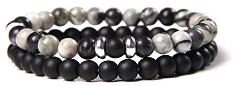 KhuWan 2 Teile/Satz Paare Distanz Armbänder männlich Schwarz Lava Stein Perlen Armband weiblich Holzperlen Charm Armbänder Frauen Männer Armband