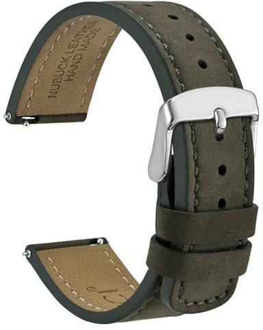 WOCCI 20mm Retro Leder Uhrenarmband für Herren und Damen, Ersatzarmband mit Silberne Schnalle (Armee Grün)