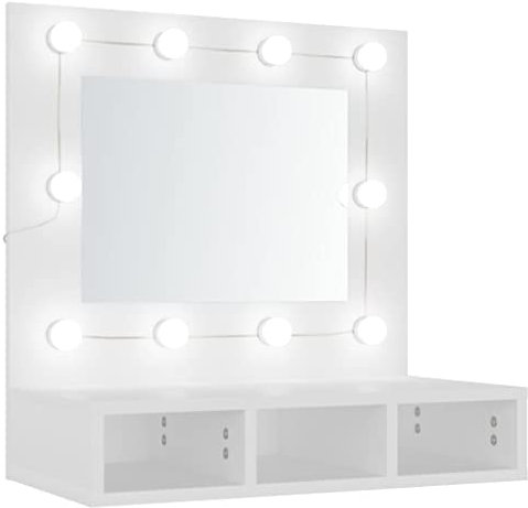 vidaXL Spiegelschrank mit LED Stauraum Kosmetikspiegel Schminkspiegel Hängeschrank Wandschrank Schrank Spiegel Schlafzimmer Weiß 60x31,5x62cm