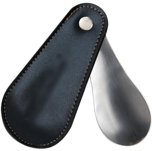 Chausse Pied Petit Mini Short Portatif Cuillère À Chaussures, Utilisation De Voyage Pliante en Métal Shoe Horn, avec Revêtement en Cuir PU (Color : Black, S : 11.5 * 5.5cm)