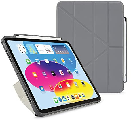 PIPETTO Funda de TPU Origami para iPad de 10ª generación (2022) | Funda con soporte 5 en 1 resistente a los golpes | Almacenamiento Apple Pencil 1 | Funda para iPad 99.9% antibacteriana - Gris