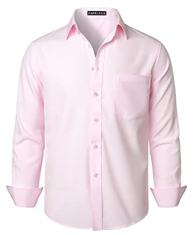 PARKLEES Chemise habillée à manches longues pour homme - Coupe classique - Sans plis - Style décontracté - Avec poche, rose, XL
