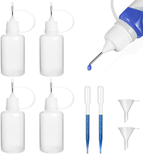 Nadelflasche, 5ml Dosierflasche, Applikator Flasche mit 2 Trichter & 2 Pipette Nadelspitze, Quetschflasche Klein, Leimflasche Leer, Nadelspitze Kleber Flasche Applikator für DIY, 4 Stück